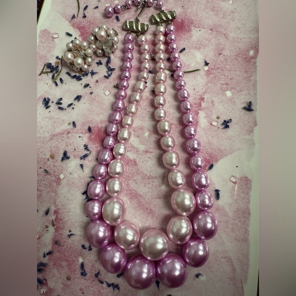 Vintage Beaded Necklace and Earrings Pink Japan - Picture 9 of 9